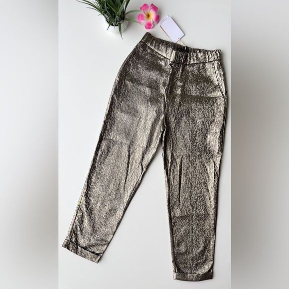 ZARA Shiny Gold/Silver Pants - Picture 2 of 10